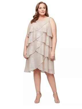 sl fashions floral print tiered dress Ignite Evenings Floral Print Tiered Chiffon Midi Dress, Womens, 18, Cream Multi main image 1